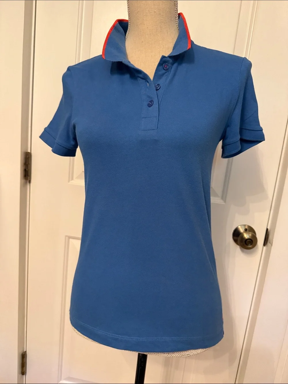 KATE SPADE TOP POLO SHIRT BLUE SHORT SLEEVE TEE PINK ACCENT Size S